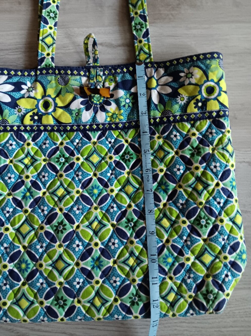 Vera Bradley Daisy Daisy Geometric Floral Tote Bag Double Handle Green Blue 13" - Picture 9 of 13